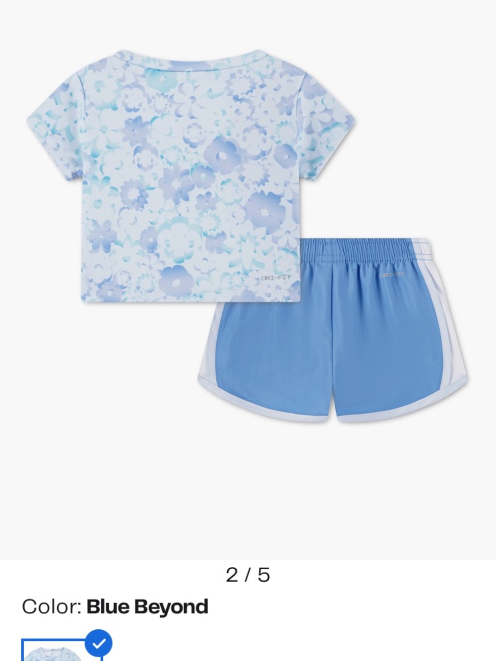 Nike Light Blue Floral Tee and Blue Athletic Shorts Set - Picture 2 of 3